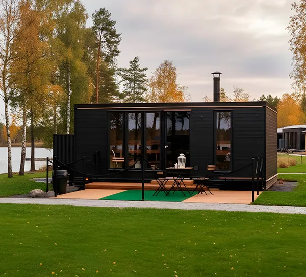 Tilava ryhmäsauna Vaunusauna XL leirintäalueella julkisena tilasaunana.