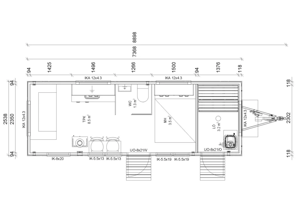 Vaunumökki XXL saunalla mallin pohjapiirros