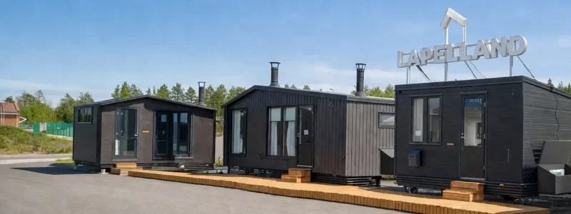 Lapellandin Rovaniemen näyttelypisteellä esittelyssä useita eri vaunumökki ja vaunusauna malleja.